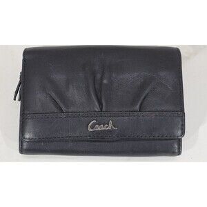 Coach Soho Pleated Leather Wallet Tri-fold Clutch Medium Black Y2K F44622